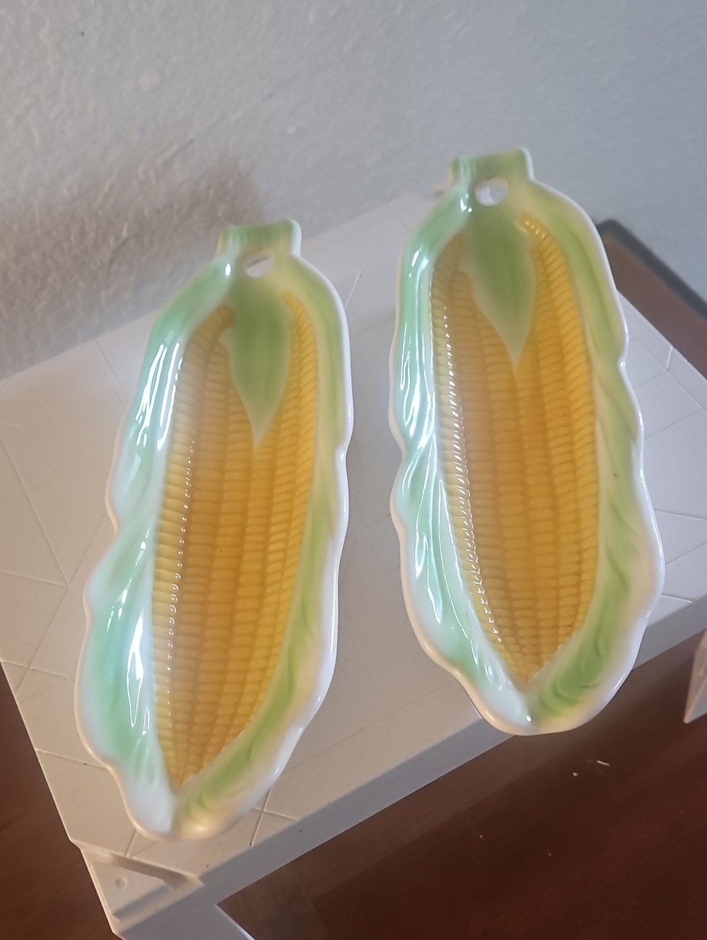 Vintage Ceramic Corn-on-the-Cob Serving Dishes - Yellow & Green